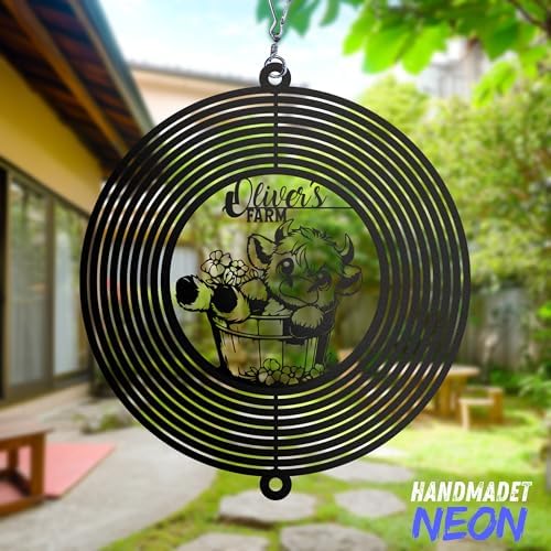 Personalized Wind Spinner Sublimation Hummingbird Custom Name Flowers Metal Art Laser Cut Design 3D Decor for Garden Yard Outdoor Indoor Lawn Patio Porch Birds Lover Presents (Cute Cow) - Image 6