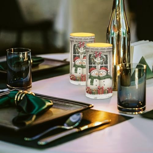 Battery Operated Flameless Candles with Remote and Timers Christmas Snowman Flameless LED Pillar Candles for New Year Party Decoration Battery Tea Lights - Image 4