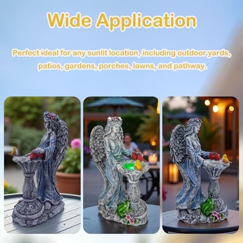 Mrocioa Solar Outdoor Garden Decor Angel Statue Light with Color Changing Birdbath, Waterproof Led Home Decor Figurine Lights for Yard Patio Front Porch, Housewarming Gifts for Easter Spring - Image 5