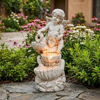 15.7" High 3-Tiers Cascading Rock Outdoor Water Fountain with LED Lights, Large Freestanding Fountains and Waterfalls for Garden, Patio, Yard, and Deck Decor with Featuring Natural Stone Look - Image 2