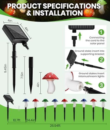 BITPOTT Solar Led Mushroom Garden Lights, 9 Pack, 8 Modes, Multicolor, IP65 - Image 6