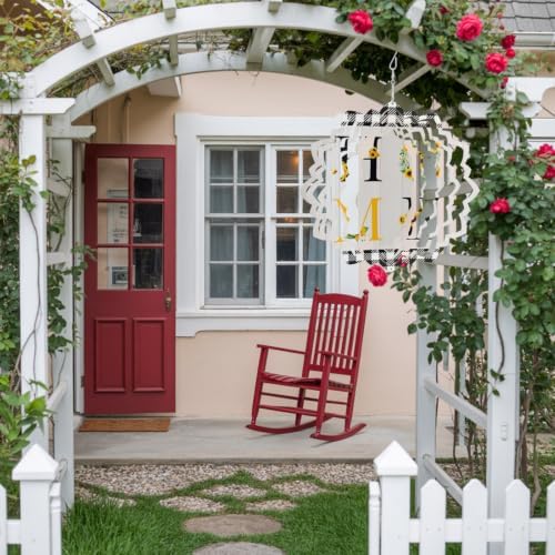 12 Inch Farmhouse Sunflower Wind Spinner for Yard and Garden, Yellow Black Floral Buffalo Plaid Hanging Ornaments Outdoor 3D Kinetic Wind Sculpture Spinners Indoor Outdoor Patio Décor Ornaments Gift - Image 4
