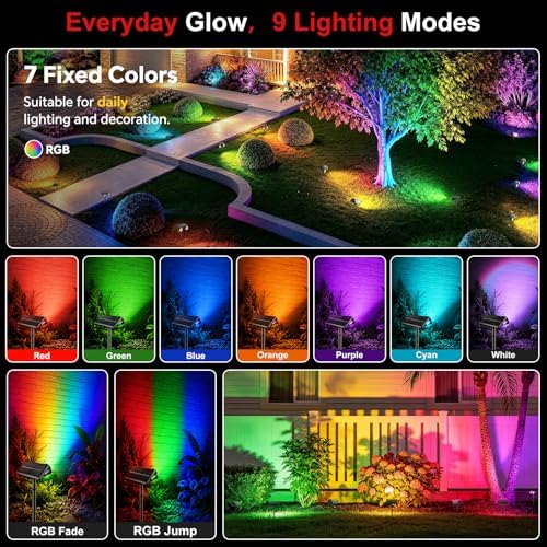 Dual Head Solar Spot Lights Outdoor Waterproof, 9 Modes RGB Color Changing Solar Tree Spotlight, IP68 Landscape Lighting Solar Uplights for Garden Yard Halloween Christmas Decorations(4pack) - Image 3