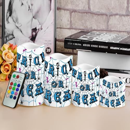 Trick or Treat Battery Operated Candles with Flickering Flame Timer Flameless Fake Pillar Candles Color Changing Led Electric Candles Tea Light for Halloween Party Home Table Kitchen Decor - Image 4
