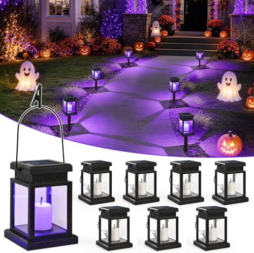 GIGALUMI 8 Pack Solar Halloween Lanterns Outdoor, Candle Lights with Stakes by GIGALUMI