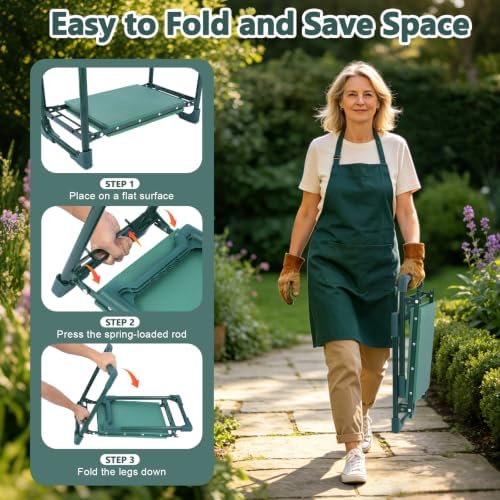 Garden Kneeler and Seat Heavy Duty, Upgraded 350 lbs Load Capacity Garden Bench, 2-in-1 Foldable Gardening Stool, Foam Kneeling Pads with 2 Tool Pouches for Seniors Women Men - Image 5