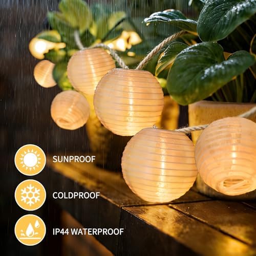 Outdoor Solar String Lantern Lights 30.7FT,Outdoor IP44 Waterproof 20 Lantern Added 1 Lantern Lights,8 Modes Solar Type-C Powered Patio Lights for Backyard Garden Cafe Bistro Party Decor - Image 7