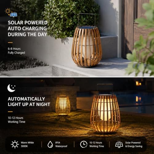 Solar Outdoor Lantern with Faux Rattan, Iron Frame and 3000K LED - Image 3