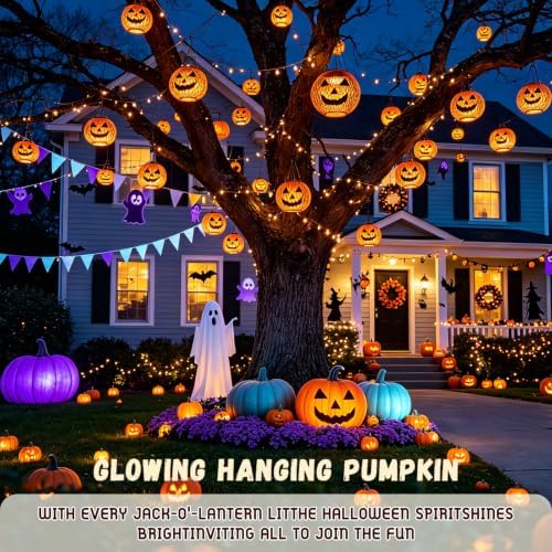Outdoor Solar Pumpkin Lights, 2 Pack Warm White Halloween Lanterns - Image 4