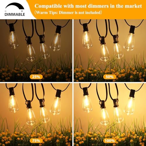 LED Outdoor String Lights 100FT Patio Lights with 25 Shatterproof ST38 Vintage Edison Bulbs, Outside Hanging Light Waterproof for Porch, Deck, Garden, Backyard, Balcony, Dimmable 2700K - Image 4