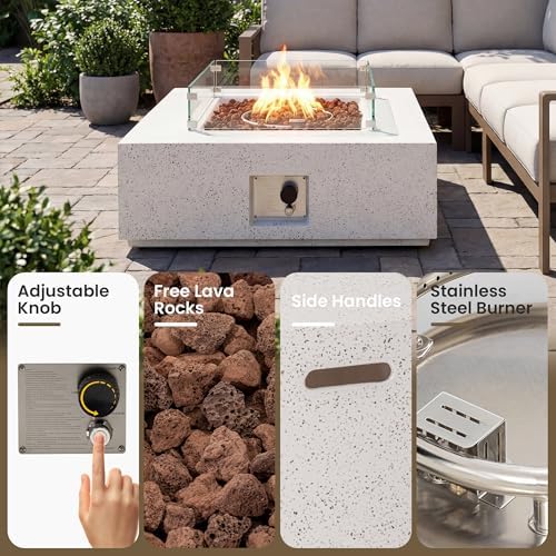 COSIEST Square Outdoor Sandstone Propane Fire Pit w Wind Guard, Certified, 50,000 BTU Stainless Steel Burner, 35-inch, Free Lava Rocks and Rain Cover, Tank Outside, Metal Lid - Image 4