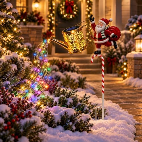 Solar Santa Watering Can Light, Christmas Garden Stake with Colorful LEDs by Unknown