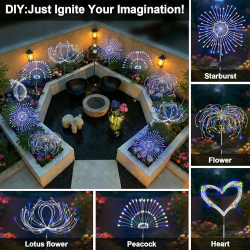 Solar Garden Lights Outdoor, 6 Pack 120 LED Twinkling Firework Lights Decorative with 2 Modes, Outdoor Waterproof Solar Starburst Light for Yard Pathway Planter Patio Decor, Multicolor - Image 4
