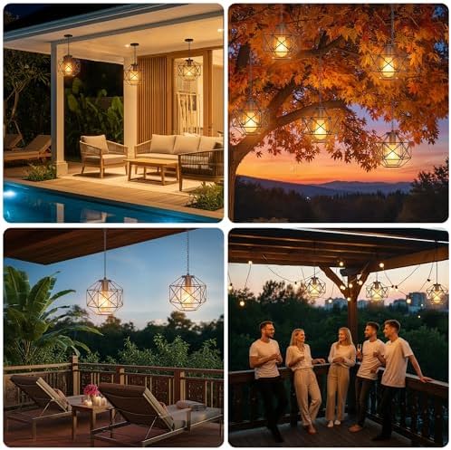 Hanging Solar Lantern,7.8′′×7′′Outdoor Solar Lanterns Waterproof Pendant Light Outdoor Chandelier for Gazebo Patio Porch Garden Barn Tree Pergola Decor - Image 5