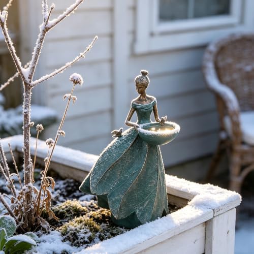 DiliComing Garden Fairy Statue Bird Feeder - 12-Inch Resin Outdoor Fairy Decor, Garden Maiden Statue for Yard, Patio, Lawn, Backyard, Outdoor Statues Gift for Women Garden Lovers(Green) - Image 4