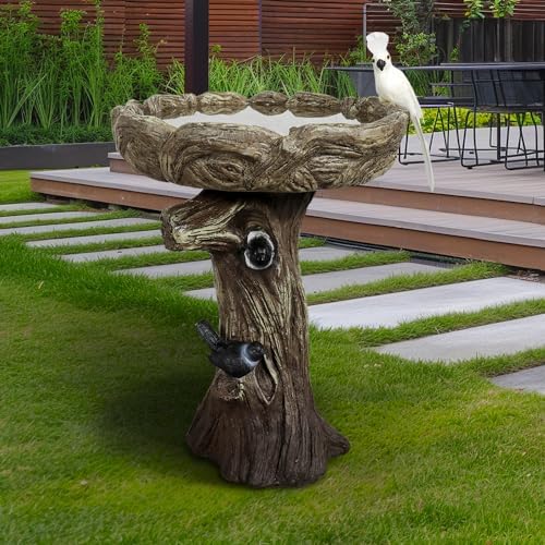23” Tall Fibre Reinforced Concrete Birdbaths with Birds for Patio, Woodland Tree Trunk Decorative Outdoor Bird Bath for Garden，Pedestal Birdbaths for Outdoors, Garden, Patio, Lawn, Backyard - Image 3