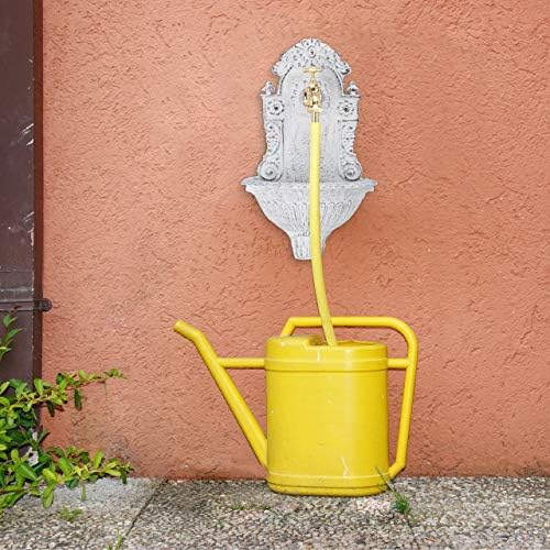 Relaxdays Antique Wall Water Fountain, Faucet, Nostalgic, Garden Basin, Cast Aluminium, HWD 40 x 24.5 x 13 cm, White - Image 2
