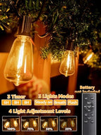 Outdoor String Lights Dimmable with Remote, 150 FT Outdoor Lights with 2 Timer and 3 Mode, Waterproof & Shatterproof Patio Lights, 2200K Energy Saving String Lights 4 Spare Bulbs for Patio Yard - Image 2