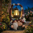 Joint Honglin Outdoor Garden Couple Gnome Statue with Hanging Lantern - Image 2