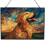Customized Rectangle Mosaic Happy Golden Retriever Stained Glass Window Hanging, Stained Glass Suncatcher for Women, Window Decor Perfect Home Décor by HYPESTYLE