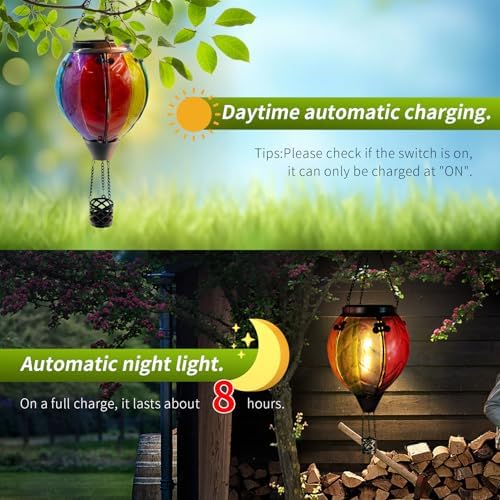 Hot Air Balloon Solar Lantern with Flame Colorful - Image 3