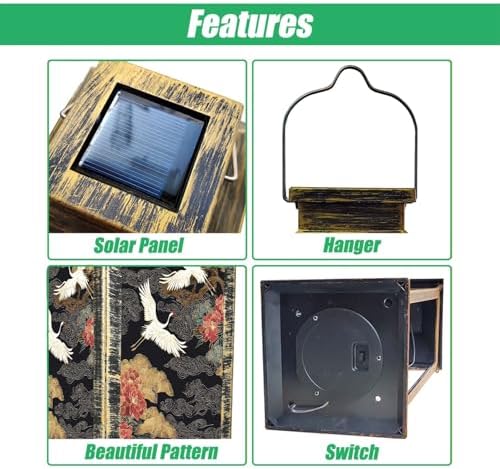 Solar Lantern Crane Birds Elements Oriental Decoration Hand Drawn Bonsai Tree Outdoor Waterproof Hanging Solar Light Outside Lights for Patio Yard House Lawn Decor Birthday Gifts for Women Mom - Image 3