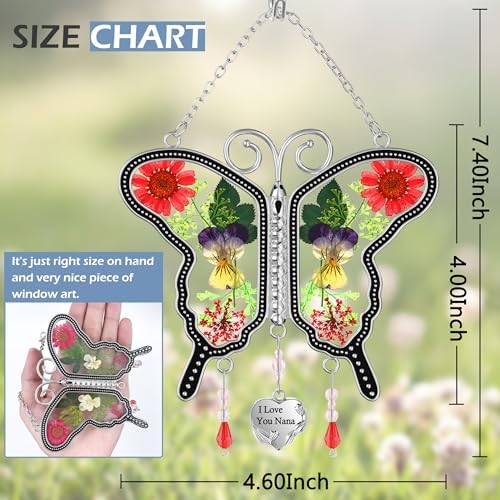 KY&BOSAM Suncatcher Butterfly Glass I Love You Nana Butterfly Suncatchers Ornament hangings for Windows Wind Chime with Pressed Flower Butterfly Embedded in Glass Mother`s Day Birthdays - Image 4