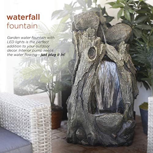 Alpine Corporation WIN270 52" Outdoor Rainforest Waterfall Tree Trunk Fountain with LED Lights, Cascading Water Feature for Garden, Patio, Backyard & Landscape Décor, Rustic, Brown - Image 5