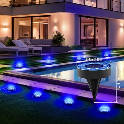 Joomer 12 Pack 3.4inch Solar Ground Lights Outdoor Waterproof, Blue - Image 2
