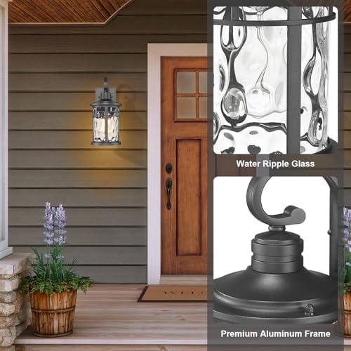 2PCS Outdoor Porch Lights Wall Mount Sconces with Water Ripple Glass Outdoor Lighting Waterproof Exterior Lantern for House Front Porch Patio Garage Doorway Garden - Image 4