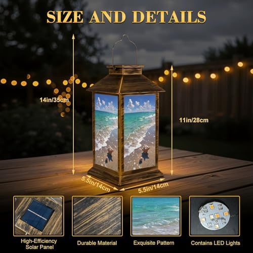Solar Lantern Outdoor Waterproof Seashells Starfish Sands Beach Garden Decor LED Hanging Solar Lights Tabletop Lamp Gifts for Women Mom Outside Yard Patio Porch - Image 2