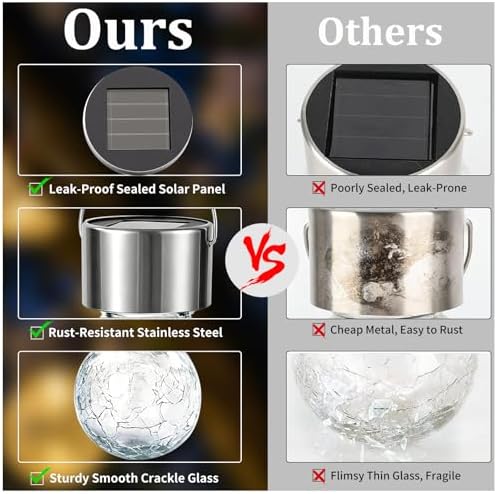 Hanging Solar Lights Outdoor Garden, 12 Pack Cracked Glass Hanging Ball Lights with Handle, IP65 Waterproof Outdoor Lanterns Decorative Globe Lights for Garden Yard Tree Balcony Patio Gazebo - Image 6
