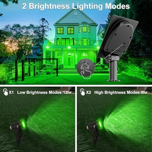 Green Solar Spot Lights Outdoor, 2 Pack Solar Landscape Spotlights IP65 Waterproof 9.8ft Cable, Auto On/Off Outdoor Wall Lights for Garden Yard Driveway Porch Walkway Pool (1-in-1) - Image 5