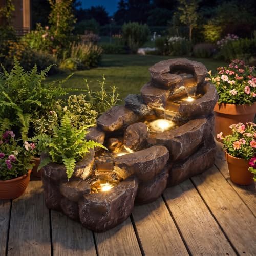 TITIMO 37.4" L Outdoor Water Fountain, 5-Tier Garden Fountain w/LED Lights - Image 2