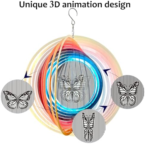 Aoedelyart Wind Spinner Creates a Fluttering Butterfly 3D Animations Effect,Wind Spinners Ouddoor Butterfly Gift for Women/Grandma/Mom/Wife,12inch Mandala Wind Spinner Hanging Garden Yard Art Decor - Image 2
