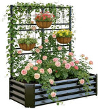 Galvanized Raised Garden Bed with Trellis for Climbing Plants Outdoor,Black - Image 3