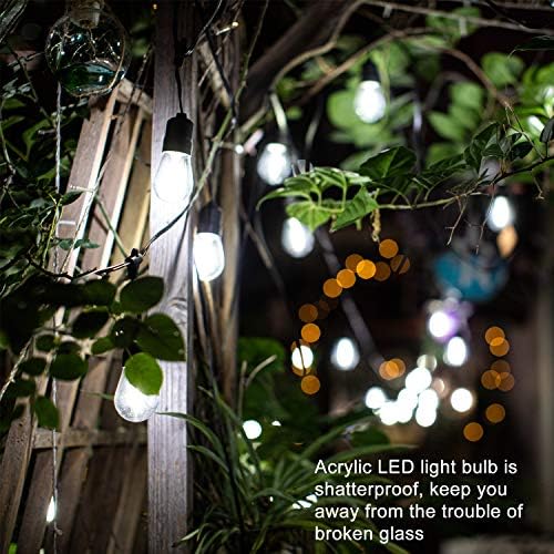 60ft Cool White LED Outdoor String Lights, Waterproof Festoon Light, 20 x Hanging Sockets with Shatterproof Light Bulbs for Backyard Garden Patio Pergola Gazebo Bistro Christmas Tree Wedding Party - Image 2
