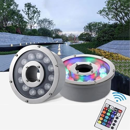 Submersible LED Fountain Lamp - LED Pond Light Underwater Lights, IP68 Waterproof with Remote Control Spotlights, AC12V-24V RGB Color-Changing Middle Hole Pool Lights(18W(24V)) by Unknown