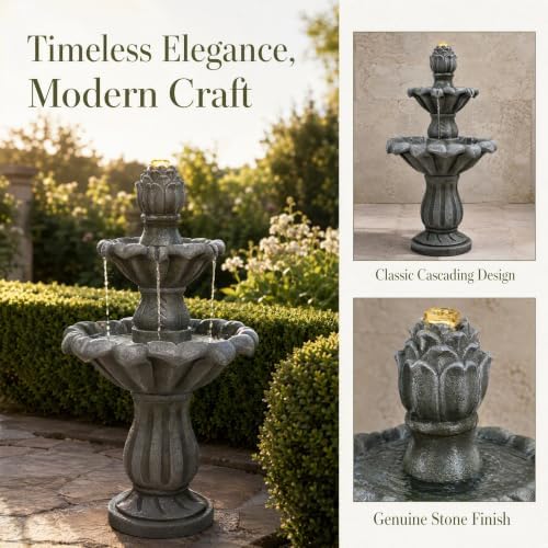 European Style Tiered Garden Fountain, Resin Outdoor Water Feature - Image 4