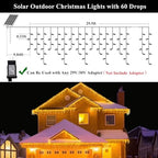 Solar Christmas Lights Outdoor Waterproof Christmas Decorations Curtain Lights 320LED 29.5ft 60 Drops, Solar Powered Rechargeable Fairy Lights for Party, Wedding, Home Decorations(WarmWhite) - Image 4