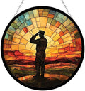 9.84 Inch Boho Memorial Day Saluting Soldier Stained Glass Suncatcher Window Hanging Gothic Christmas Ornaments for Fiction Lovers Dinosaur Room Decor for Nursery New Home by Unknown