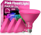 PAR38 LED Outdoor Flood Light Bulbs,Dimmable 20W(200W Equivalent) E26 Base Flood Light Bulbs,1800 Lumens LED Flood Light for Outdoor Garden,Garage,Yards,Pink 4 Pack by LOXYEE