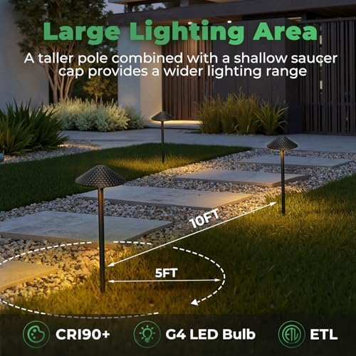 Gardencoin Low Voltage Pathway Lights (6.69'' Shade, 21.54'' Tall) 12V Outdoor LED Landscape Pathway Lighting Aluminum Vintage Hammered Path Lights with 4W 2700K Replaceable Bulb, 4 Pack - Image 5
