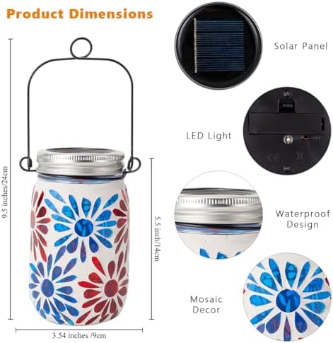 Starsoul 2 Pack Solar Lanterns Outdoor Waterproof, Mosaic Flowers Glass Solar Hanging Outdoor Lights, Decorative Solar Lantern for Outside Pathway Patio Porch Yard Decor - Image 4