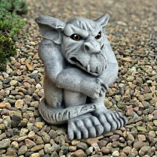 OLOMA Concrete Gargoyle Garden Statue Gothic Guardian Sculpture Handmade Outdoor Decor Mythical Creature Stone Figurine Patio Lawn Yard Porch Halloween Fantasy Ornament by OLOMA