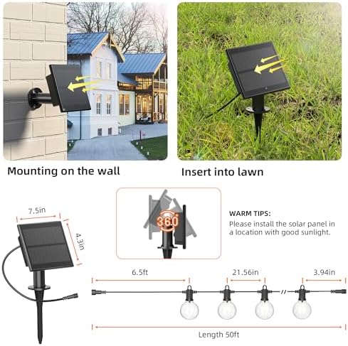 Kawaya G40 Outdoor String Lights Solar 50FT IP65 2700K LED Patio Light - Image 2