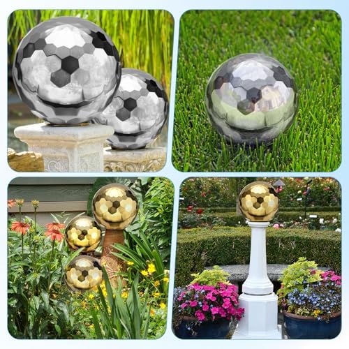 M METERXITY 1-Pack Garden Gazing Globes Ball Sculptures Diamond 8 Inch 304 Stainless Steel Hollow Mirror Reflective Floating Ball for Garden/Pond/Home/Yard Outdoor Decoration [Gold] - Image 6