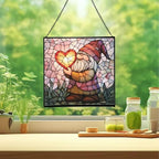 Valentine Gnome Hug Stained Glass Suncatcher – Square Hanging Window Panel for Home or Greenhouse – Whimsical Glass Art Gift for Garden Lovers, Christmas, Halloween, Father Days nULTXb - Image 2