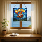 Gnome with Lantern Balloons Stained Glass Suncatcher – Square Hanging Window Panel for Home or Greenhouse – Whimsical Glass Art Gift for Garden Lovers, Christmas, Halloween, Father Days zvm4QW - Image 6