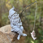 Garden Gnome Pond Statue Decoration, Fishing Gnome Garden Statue Outdoor Koi Pond or Waterfall Decor, 9.7" Stone Gnome Fishing Poolside Statue, Elf Pond Statue, Great Gifts & Housewarming for Mom - Image 6